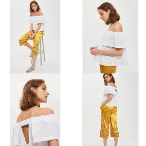Topshop Maggie Poplin Bardot Off The Shoulder Top in White Size 8
